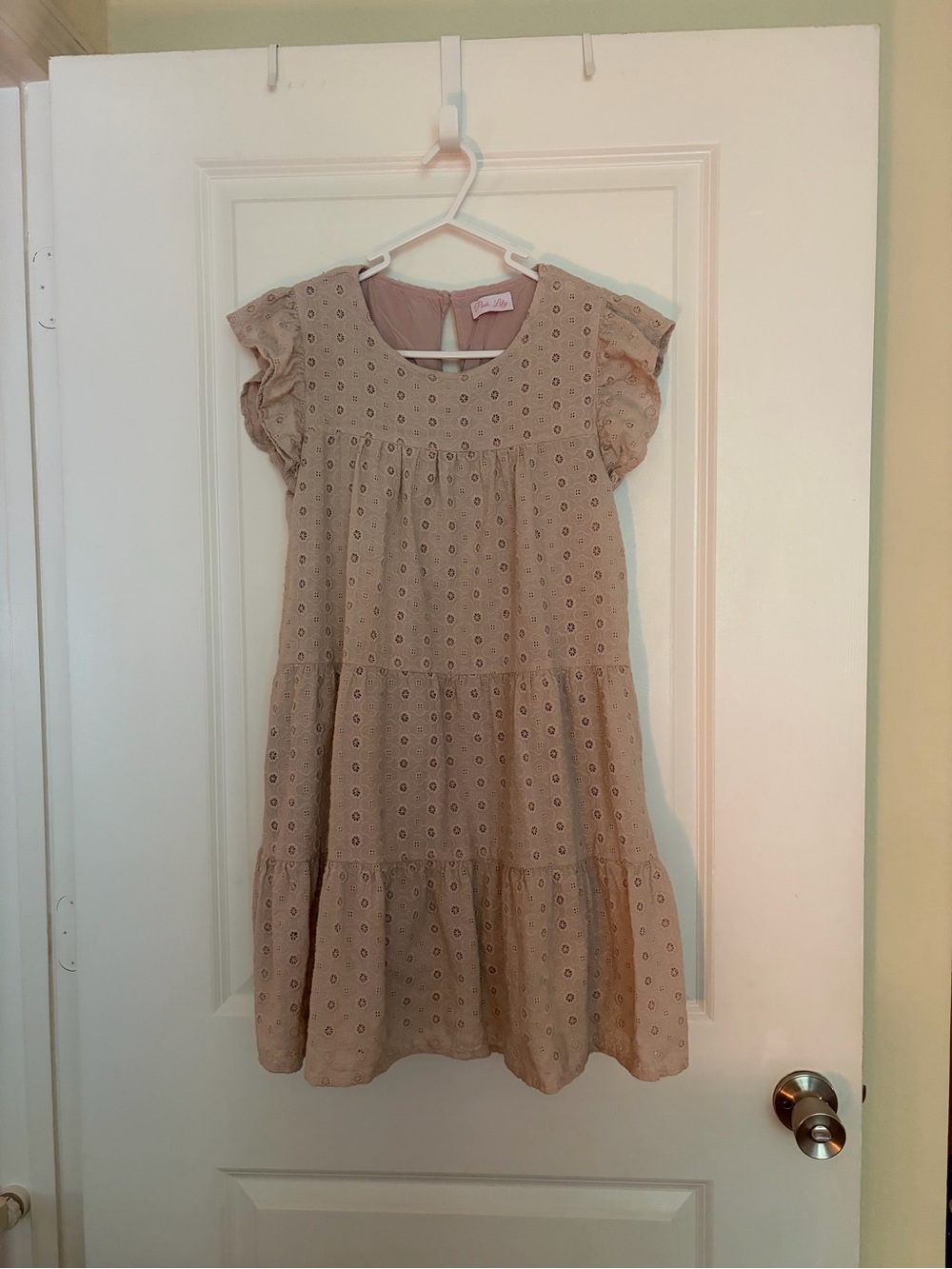 Pink Lily Eyelet Tiered Dress - Taupe Blush